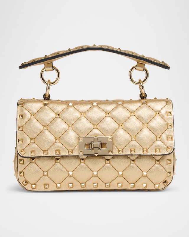 Quilted Laminated Leather Rockstud Shoulder Bag